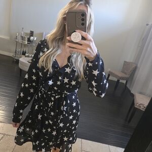Black Star Print Wrap Dress